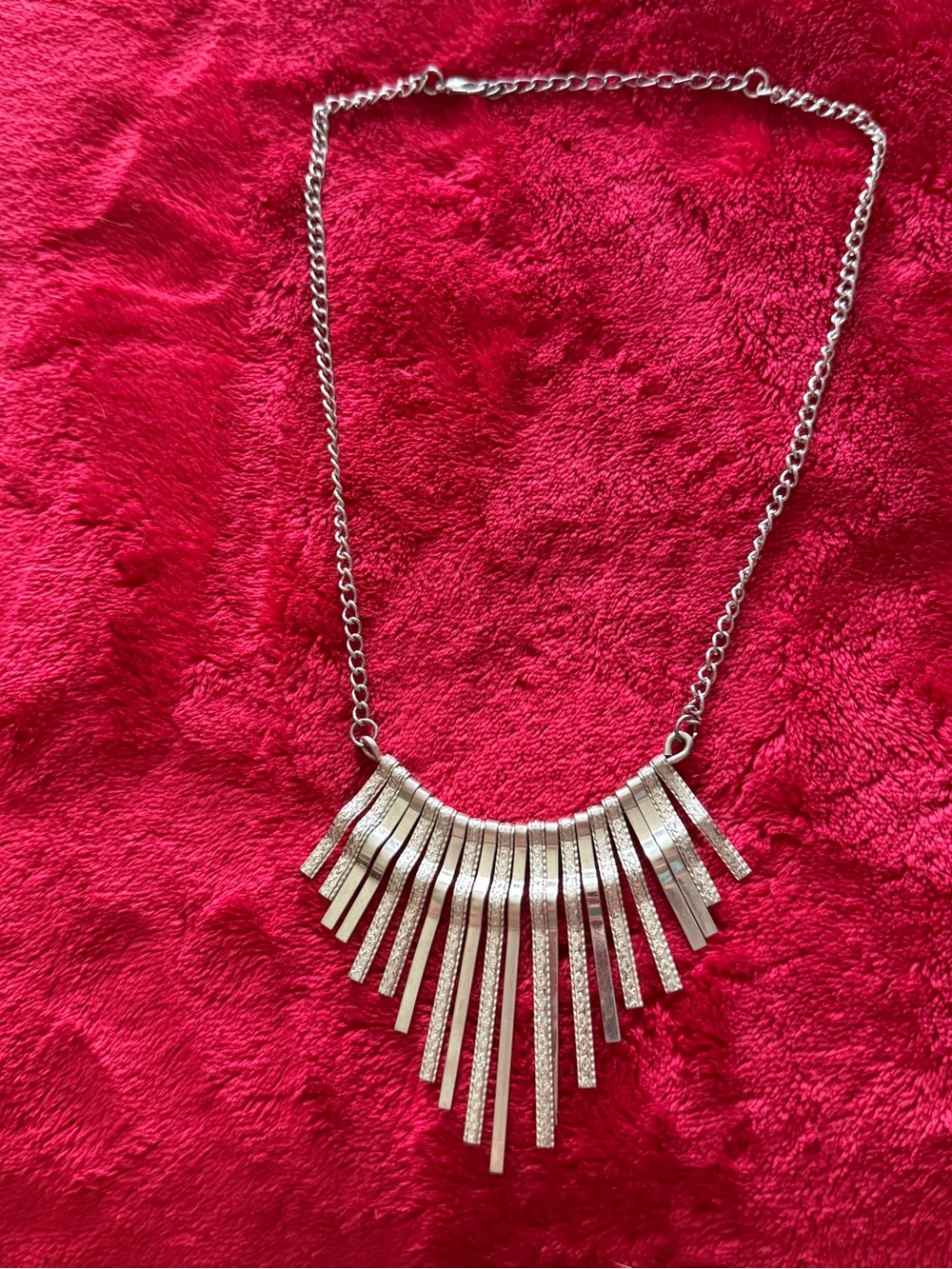 Vintage Silver Tone Sunburst Fringe Bib Necklace Avant-Garde Statement